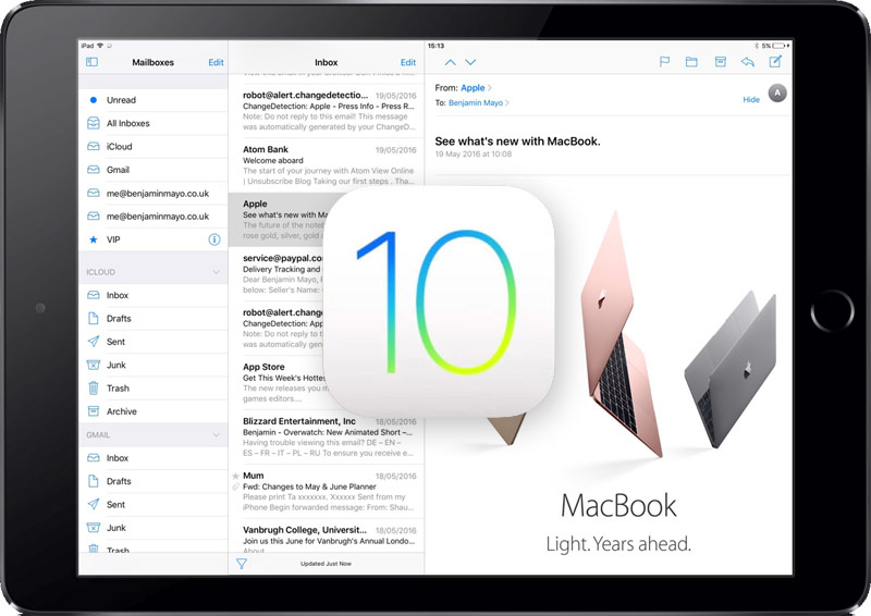 In iOS 10 have a three pane interface for the iPad Pro