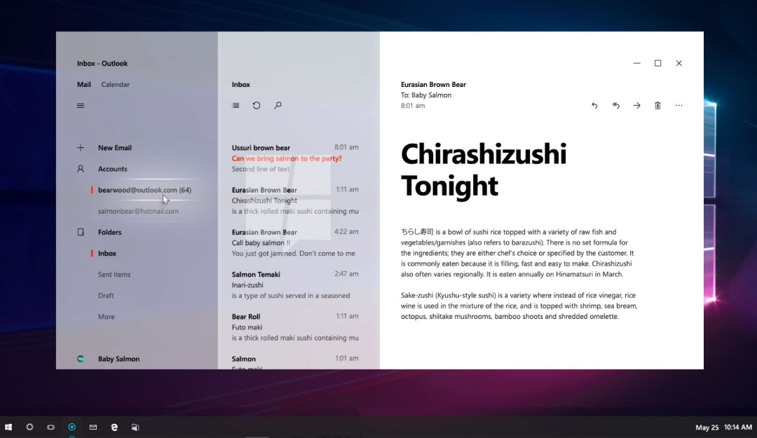 Published screenshots of the updated interface of Windows 10 in the style of macOS