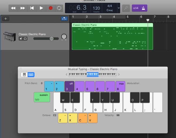 How to turn Mac keyboard to sheet music and play it in GarageBand